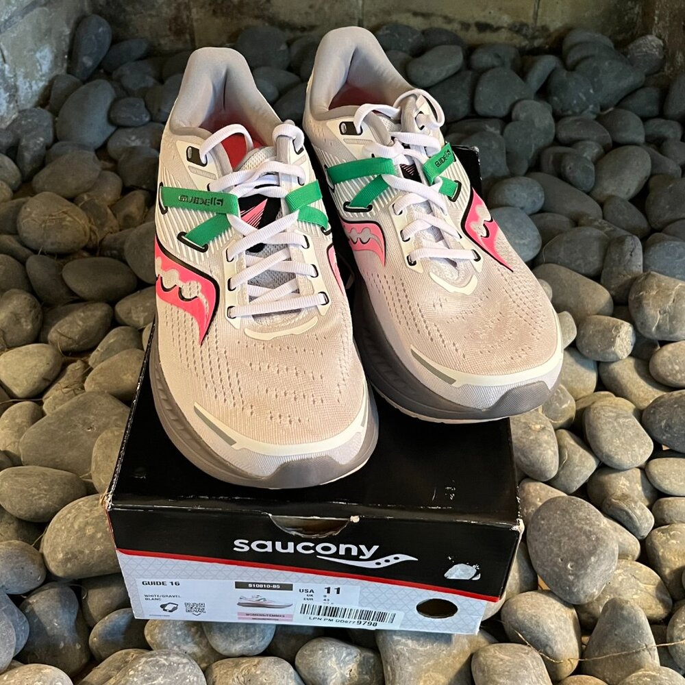 Saucony Guide 16, White/Gravel Combo, US Women's 11, New, Vegan